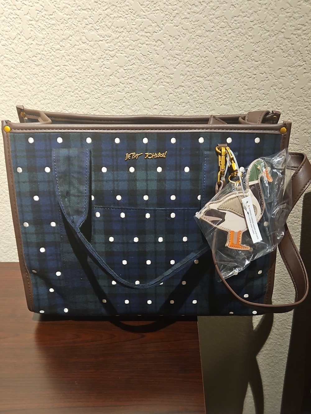 Betsey Johnson - Green/Navy Plaid Flannel With White Polka Dot Purse - XOLOLO-P